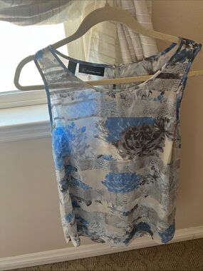 INC International Concepts Blue and Gray Floral Tank Top